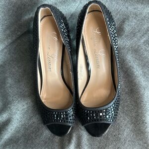 Lauren Lorraine Black Peep-Toe Heels